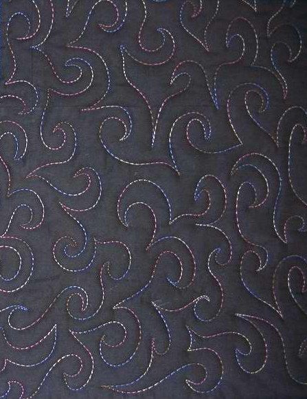 Free motion quilting with variegated threads on black fabrics can be very effective. 